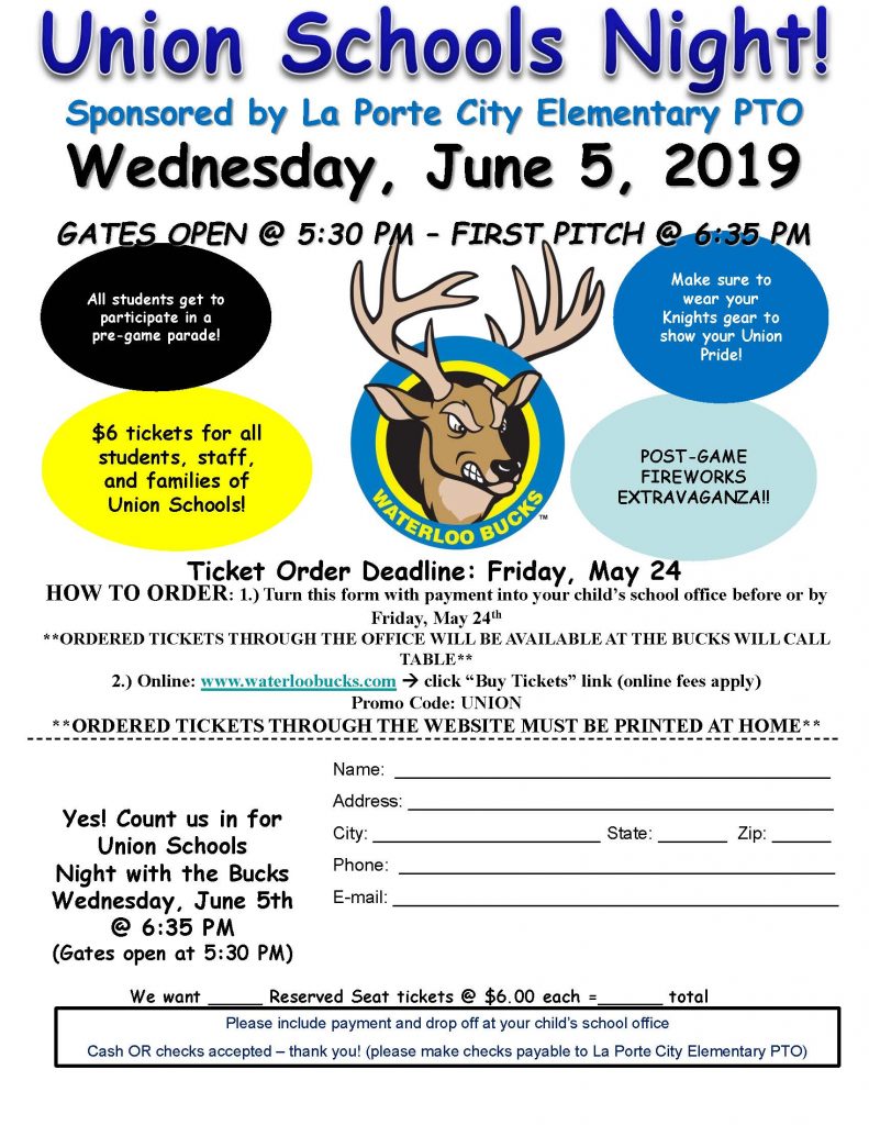 Union Schools Night Flyer - Waterloo Bucks